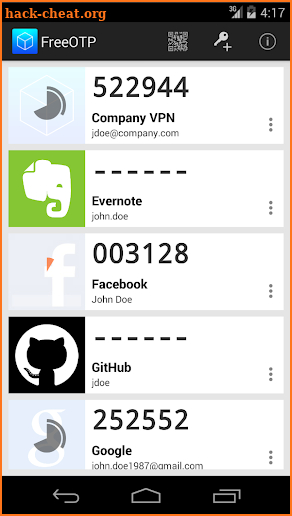 FreeOTP Authenticator screenshot