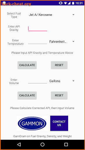 Gammon API Gravity Calculator screenshot