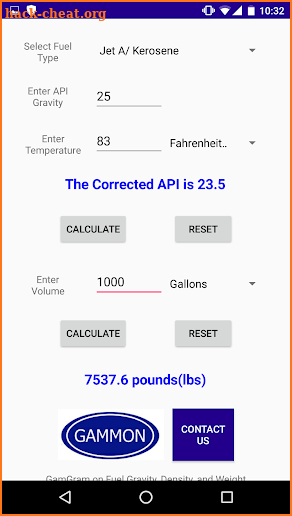 Gammon API Gravity Calculator screenshot