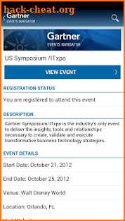 Gartner Events Navigator screenshot