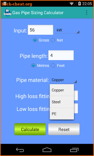 Gas Pipe Sizing Calculator screenshot