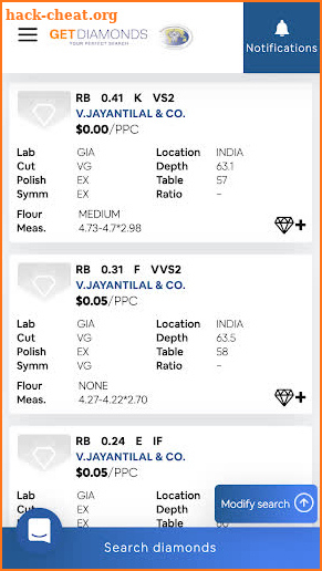 Get Diamonds - The largest diamond listing website screenshot