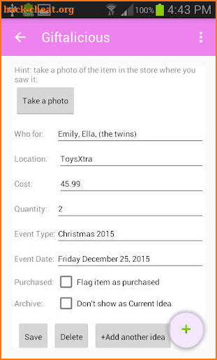 Giftalicious Gift List+Photos screenshot