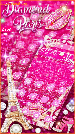 Glitter 3D Pink Eiffel Theme screenshot