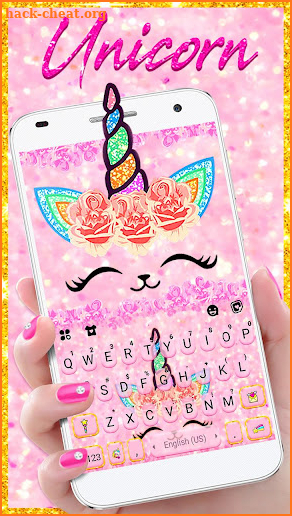 Glitter Pink Unicorn Keyboard Background screenshot