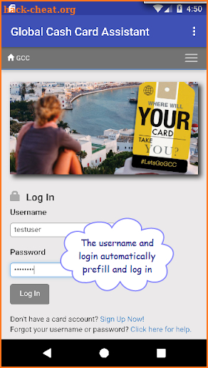 Global Cash Card Assistant screenshot