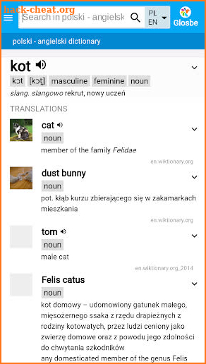 Glosbe Dictionary screenshot