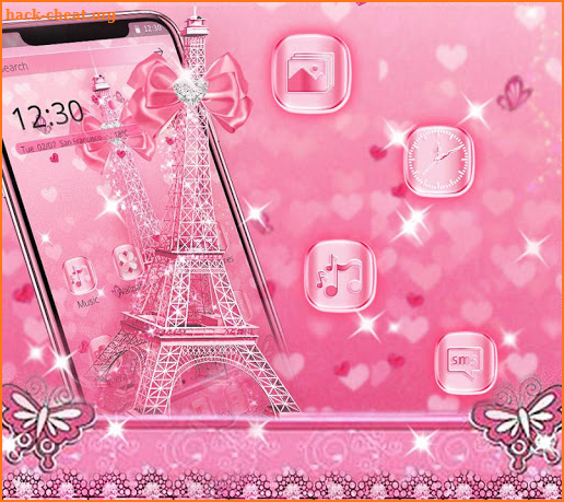 Glossy Pink  Glitter Eiffel Tower Theme screenshot