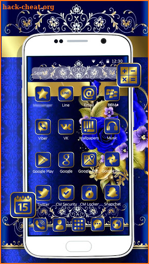 Gold and Blue Flower Theme screenshot