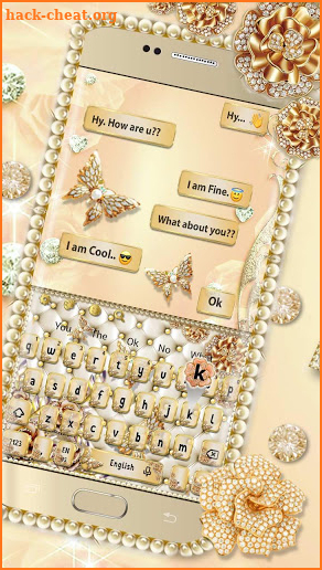 Gold Pearls Diamond Butterfly Keyboard Theme screenshot