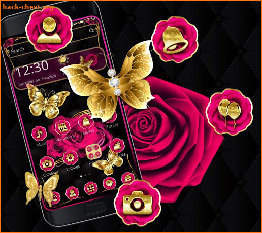 Gold Pink Rose Butterfly Theme screenshot