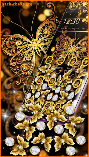 Golden Glitter Butterfly Gravity theme screenshot