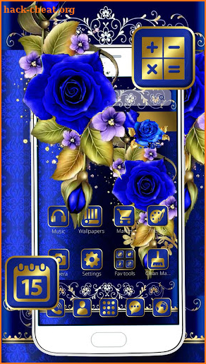 Golden Luxury Blue Flower Theme screenshot