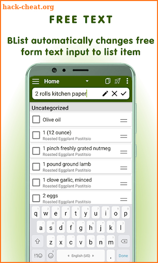 Grocery list text: BList Pro screenshot