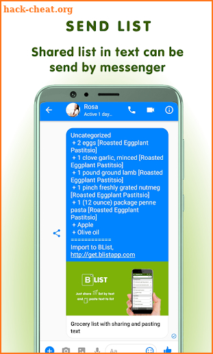 Grocery list text: BList Pro screenshot