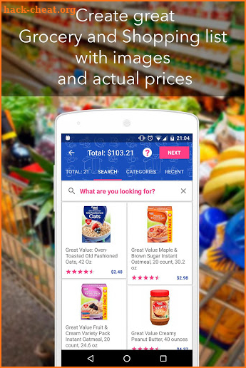 Grocery list with photos and prices screenshot