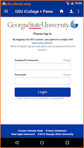 GSU Paws & iCollege screenshot