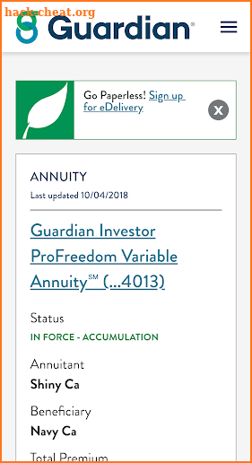 GUARDIAN® Accounts & Policies screenshot