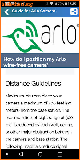 Guide for Arlo cameras screenshot