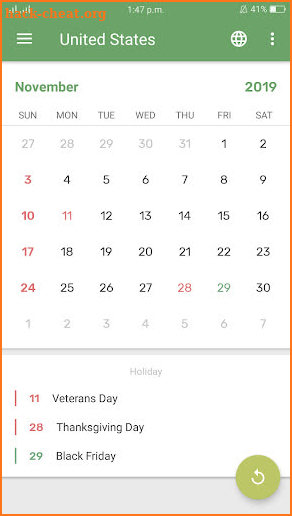 Holiday Calendar 2019 screenshot