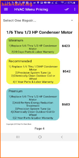 HVAC Flat Rate Menu Pricing & Invoicing App screenshot