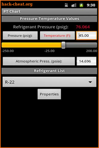 HVAC PT Chart screenshot