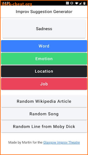 Improv Suggestion Generator screenshot
