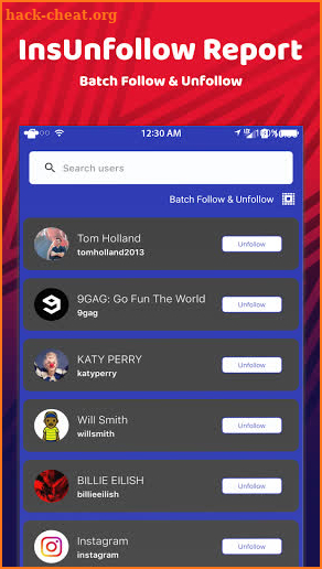 InsUnfollow Report screenshot