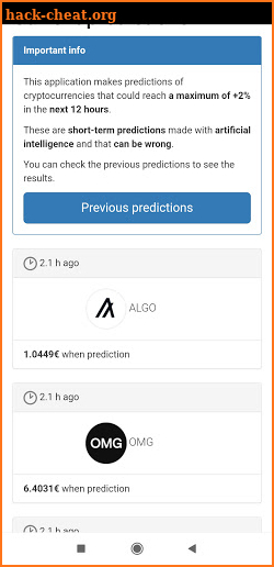 Intelligent Crypto short term predictions screenshot