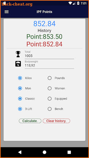 IPF POINTS CALCULATOR screenshot