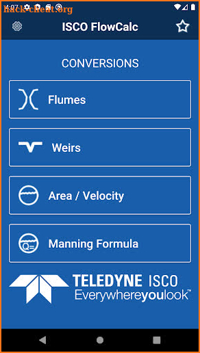 ISCO FlowCalc screenshot