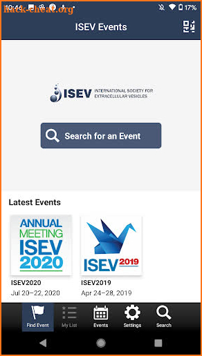 ISEV Events screenshot