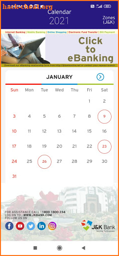 J&K Bank eCalendar 2021 screenshot
