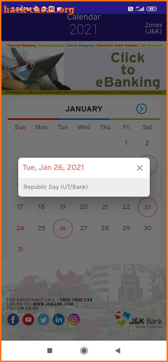 J&K Bank eCalendar 2021 screenshot