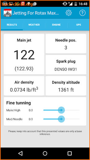 Jetting for Rotax Max Evo screenshot