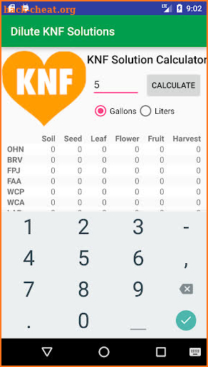 KNF Solution Calculator screenshot