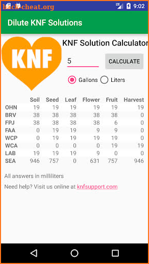 KNF Solution Calculator screenshot