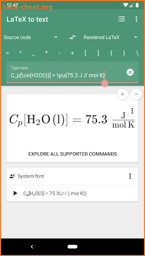 LaTeX equation editor: Unicode Math Symbols screenshot