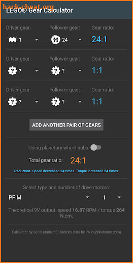 LEGO® Gear Calculator screenshot