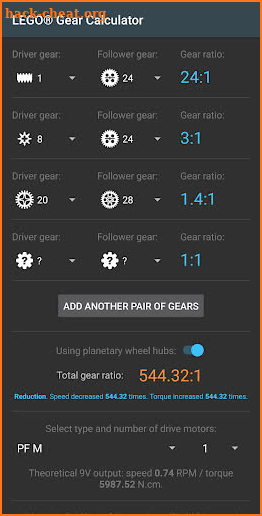 LEGO® Gear Calculator screenshot