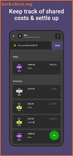 lendhelper: track shared costs screenshot