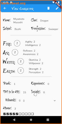 Lo5R Character Sheet screenshot