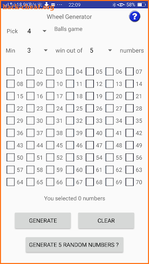 Lotto / Toto Wheel Generator screenshot