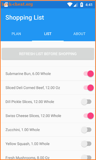 Meal Plan and Grocery List maker screenshot