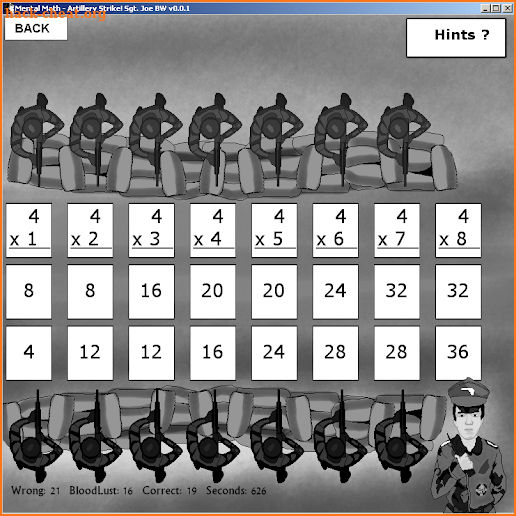 Mental Math: Artillery Strike Sgt. Joe's Army B&W screenshot