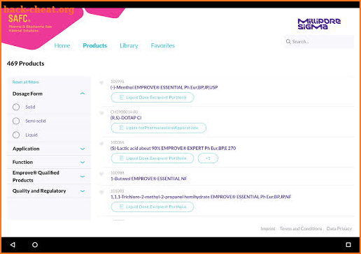 MilliporeSigma Formulation screenshot