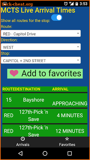 Milwaukee MCTS Bus Tracker screenshot