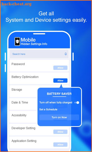 Mobile Hidden Settings Info screenshot
