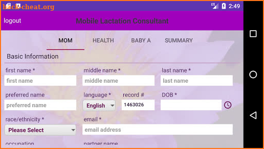 Mobile Lactation Consultant Client Portal screenshot