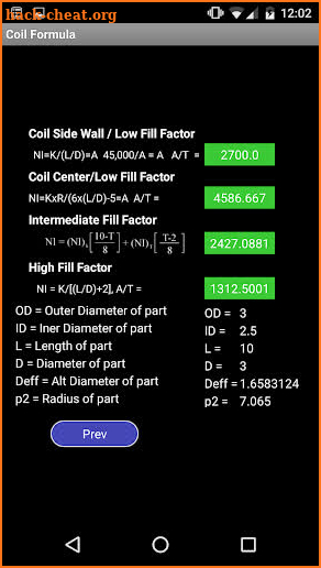 MPI Coil Formula Calculator screenshot